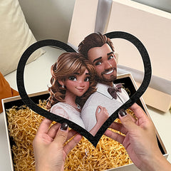 Personalized cartoon style photo heart-shaped frame