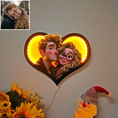 Personalized Heart Photo Cartoon Portrait Frame with LED Gift for Lover