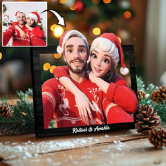 Personalized Cartoon Style 3D Photo Wooden Frame Sign, Custom Family Photo 3D Cartoon Portrait Gift Comic Photo Frame, Wedding Anniversary Christmas Couple Gift