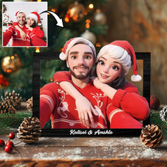 Personalized Cartoon Style 3D Photo Wooden Frame Sign, Custom Family Photo 3D Cartoon Portrait Gift Comic Photo Frame, Wedding Anniversary Christmas Couple Gift