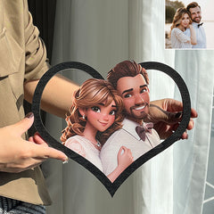 Personalized cartoon style photo heart-shaped frame