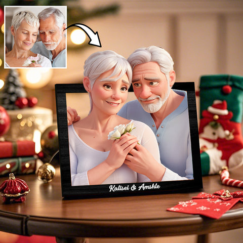 Custom Photo 3D Cartoon Portrait Gift Personalized Cartoon Style 3D Grandparents Photo Wooden Frame Sign Comic Photo Frame