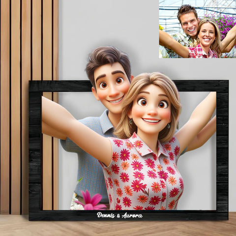 Personalized Cartoon Style 3D Photo Wooden Frame Sign, Custom Family Photo 3D Cartoon Portrait Gift Comic Photo Frame, Wedding Anniversary Christmas Couple Gift