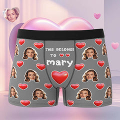 Custom Men's Boxer Briefs with Face & Name Personalized Photo Underwear Valentine's Day Gift