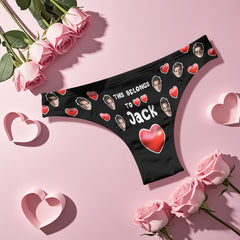 Custom Boyfriend Face Thong Personalized Photo & Name Belongs to You Panties Valentine's Gift For Her