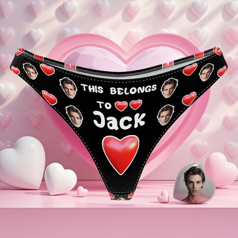 Custom Boyfriend Face Thong Personalized Photo & Name Belongs to You Panties Valentine's Gift For Her