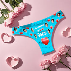 Custom Boyfriend Face Thong Personalized Photo & Name Belongs to You Panties Valentine's Gift For Her