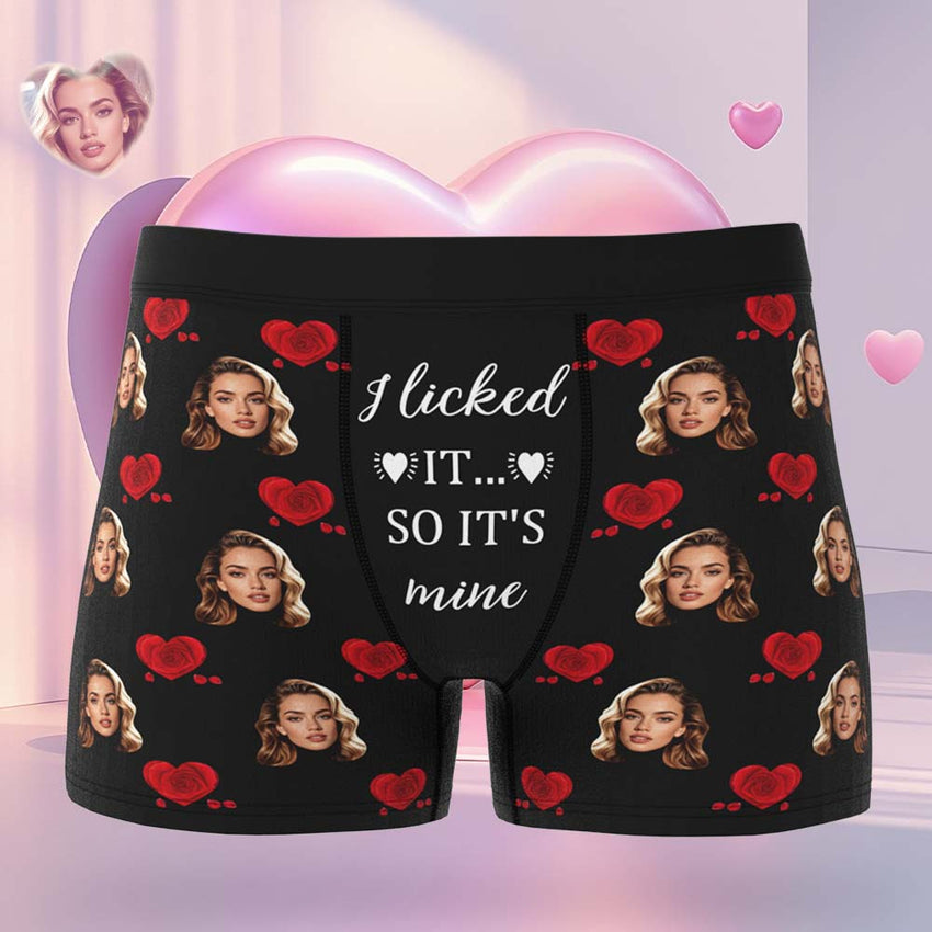 Custom Face & Name Men's Boxer Shorts Underwear Rose Secret Personalized Boxer Briefs for Boyfriend Husband Gift