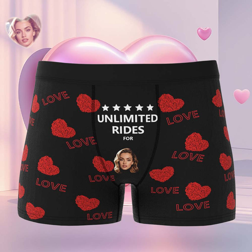 Custom Face Men's Boxer Briefs Personalized Boxers Unlimited Rides Underwear Valentine Gift for Husband