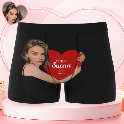 Custom Men's Boxers Personalized Face Boxers with Name Hold Love Valentine's Gift