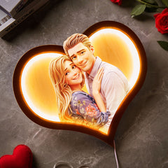 Personalized Heart Photo Cartoon Portrait Frame with LED Gift for Lover