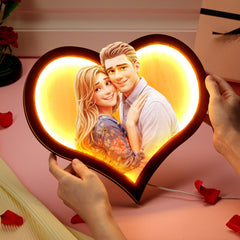 Personalized Heart Photo Cartoon Portrait Frame with LED Gift for Lover