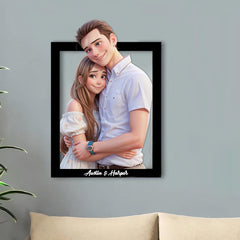 Custom Photo 3D Cartoon Portrait Gift Personalized Cartoon Style 3D Photo Wooden Frame Sign Comic Photo Frame For Family