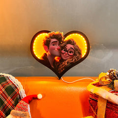 Personalized Heart Photo Cartoon Portrait Frame with LED Gift for Lover