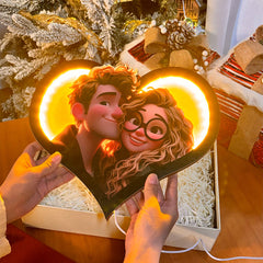 Personalized Heart Photo Cartoon Portrait Frame with LED Gift for Lover