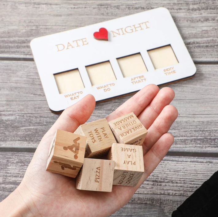 Wooden Date Night Dice Naughty Couple Dice Game for Him Funny Portable Couple Dice Kit for Adults Women Men Husband Girlfriend Boyfriend Valentine's Day Bridal Wedding Shower