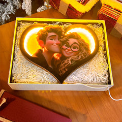 Personalized Heart Photo Cartoon Portrait Frame with LED Gift for Lover