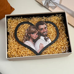 Personalized cartoon style photo heart-shaped frame