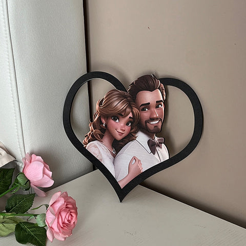 Personalized cartoon style photo heart-shaped frame