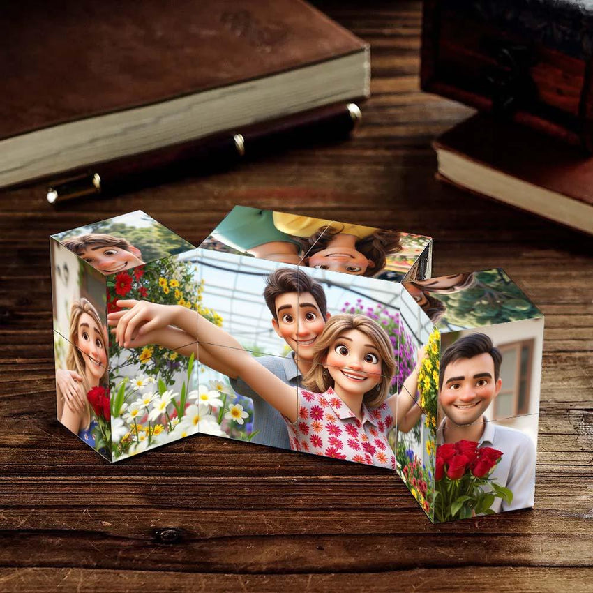 Custom cartoon couple photo cube unlimited photo cube magic folding photo cube suitable for couples